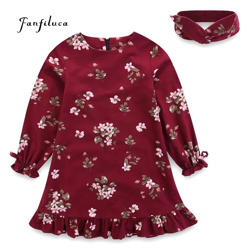 Детское хлопковое платье с длинным рукавом цветочным принтом|kids set|children clothing