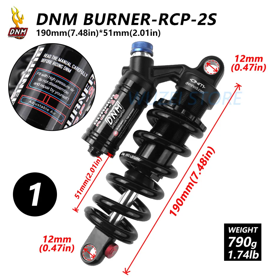 RCP3 190-51mm DNM RCP-2S задний амортизатор для горного велосипеда Горные пружинная подвеска Регулируемая пневматическая подвеска велосипед ударов - Цвет: RCP3 190-51mm