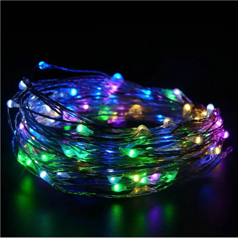 Светящаяся гирлянсветильник 5 м 50 светодиодов на батарейках с серебристым