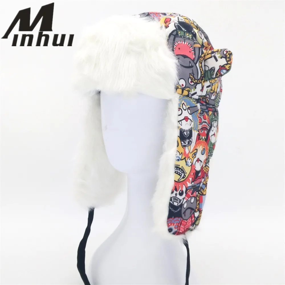 Детская шапка Minhui зимняя теплая бомбер с ушами шапки для мальчиков и девочек