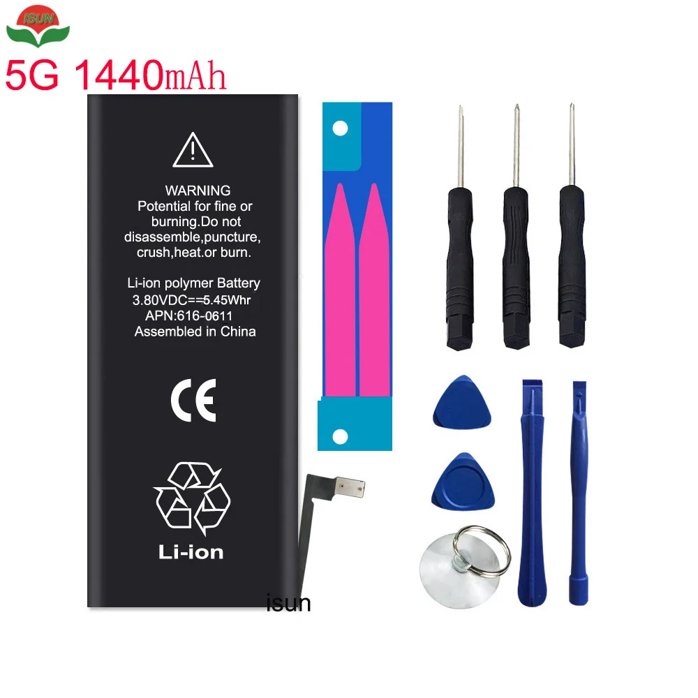 

ISUN original quality 0 cycle brand new 3.7V mobile batteries for iPhone 5G 1440mAh battery replacement with free repair tools