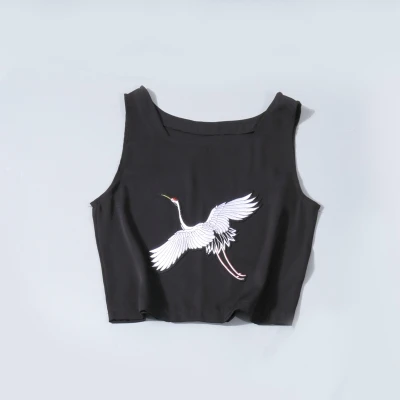 sleeveless shirt Neploe, винтажные комплекты, вышивка Журавля, без рукавов, короткая рубашка, длина до середины икры, широкие штаны, модные женские комплекты из 2 предметов, 37988 - Цвет: sleeveless shirt