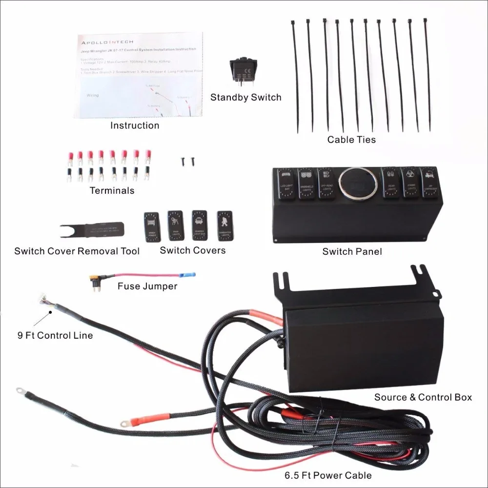 12 V JEEPP Накладные 6 банды коробка переключателей/панель с блок управления с реле для Wrangler JK& JKU 2007- жгут проводов