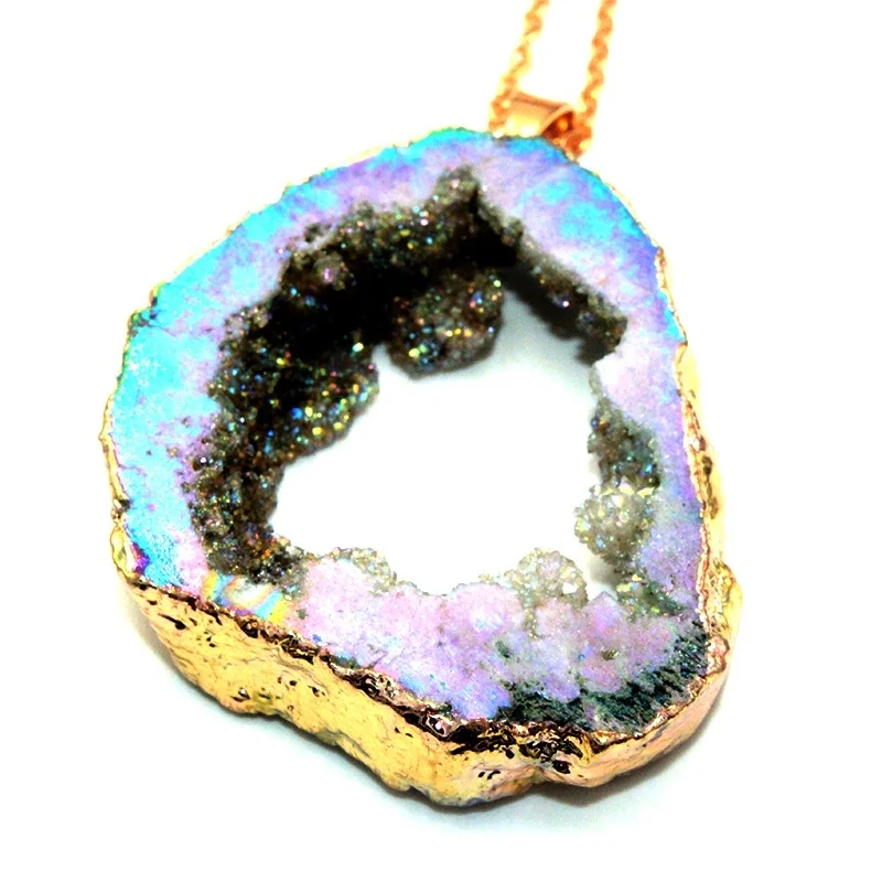 Новый модный геометрический естественный неправильной формы Rock Druzy Stone ожерелье