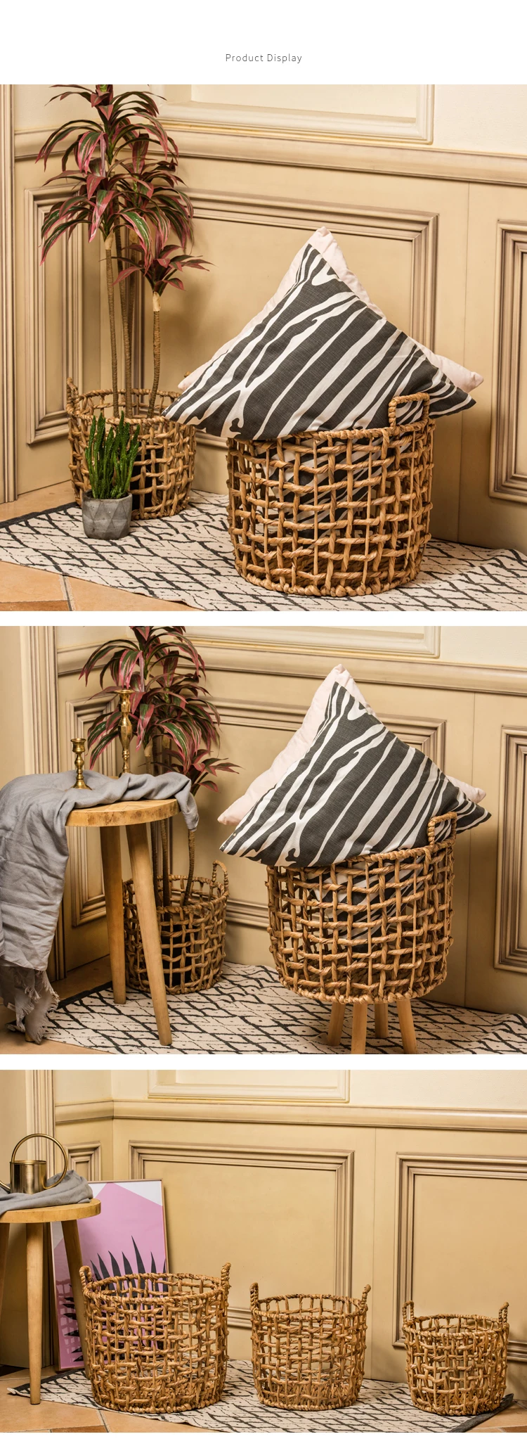 Корзина для хранения соломы из ротанга ручной работы с водорослями в скандинавском стиле Цветочная корзина-ваза Современный домашний декор