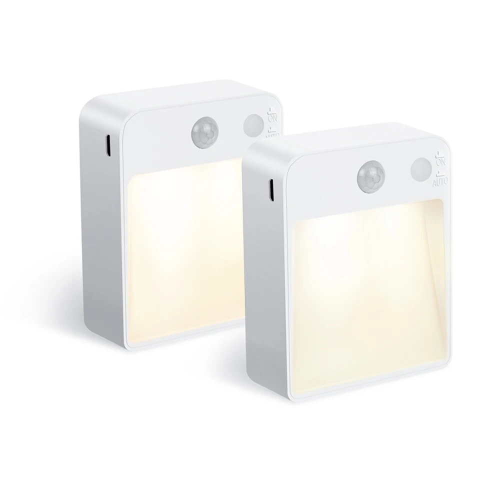 2 PCS Светодиодный ночник с датчиком движения PIR, двойной индукционный световой датчик для автомобиля, настенный светильник с usb-портом для детей, прикроватная тумбочка для гостиной - Испускаемый цвет: 2 PCS
