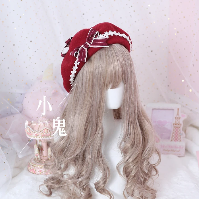 Японский берет в стиле Лолиты для девочек; милые волосы для девочек; сезон осень-зима; Украшенные ромашками бутон с галстуком-бабочкой