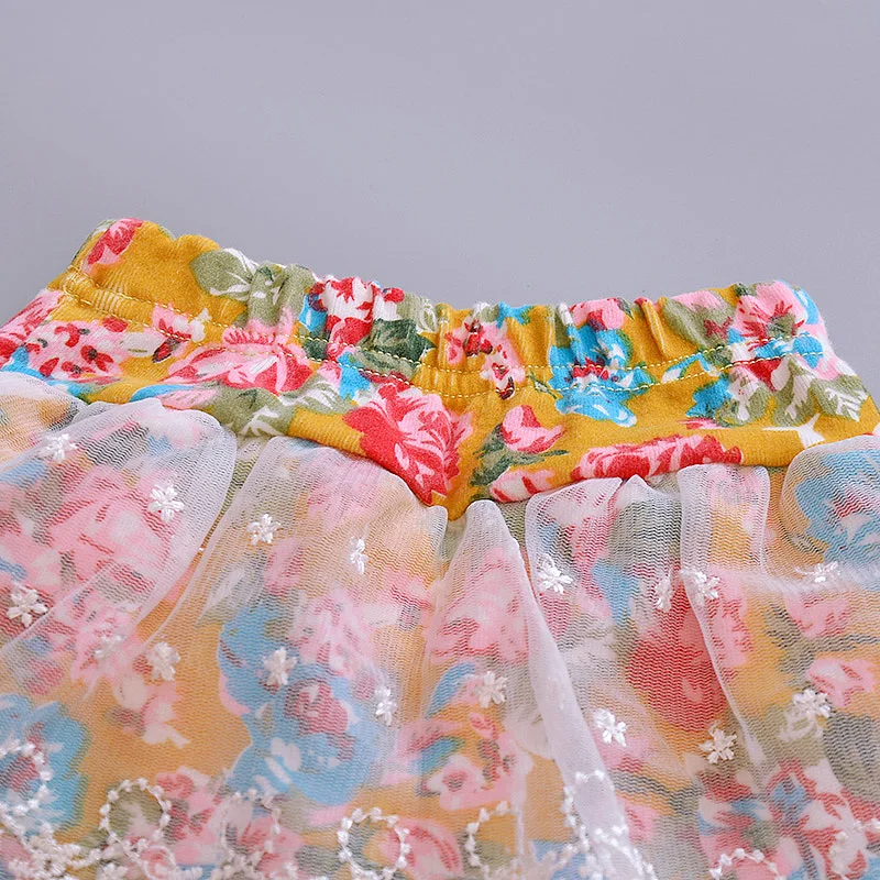 Дети кружева Костюмы комплекты для малышей костюм девочек 2018 с цветочным принтом