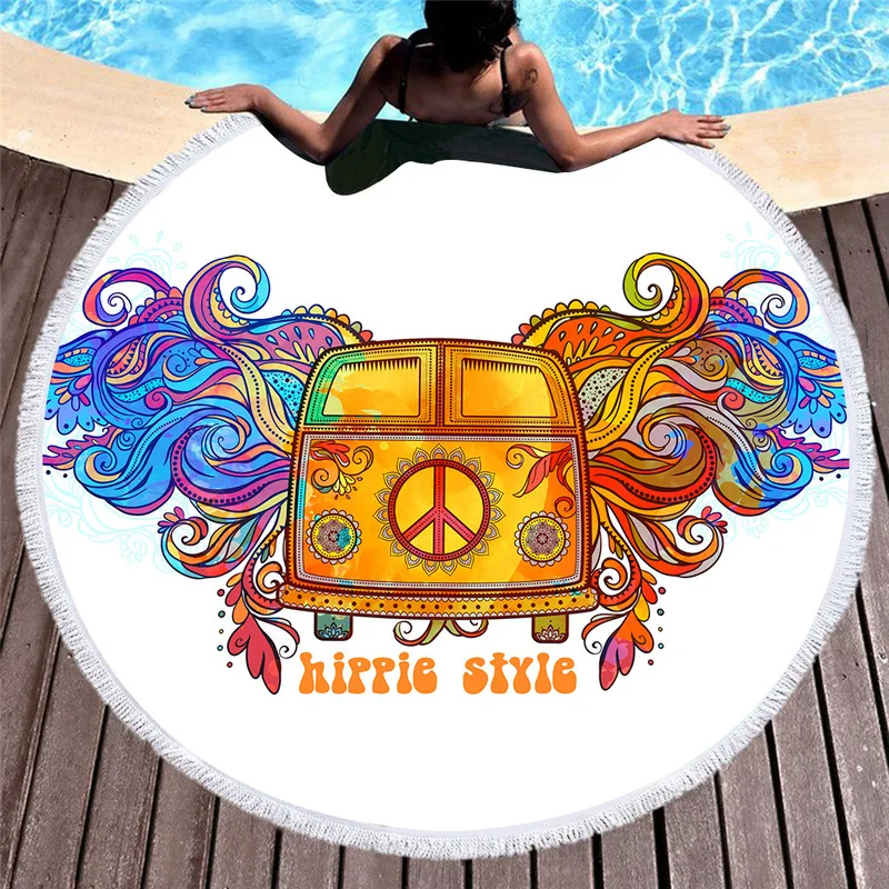 Summer American Hippie Peace Bus Beach Towels Watercolor Hand Painted Soft Towel Travel Decoration Gift Picnic Yoga Mat |