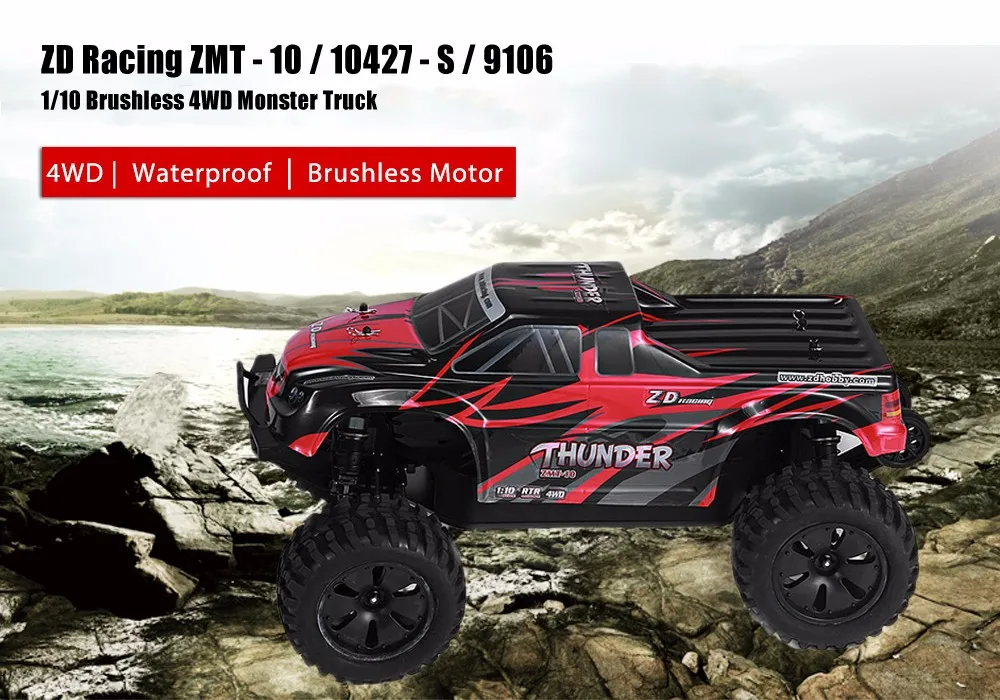 ZD Racing Car ZMT- 10 / 10427- S / 9106 1/10 Brushless 4WD Monster Truck Waterproof 60A ESC Brushless Motor RC Car Toy 60km/h