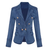 high quality new fashion 2021 designer blazer womens metal lion buttons double breasted denim blazer jacket outer coat