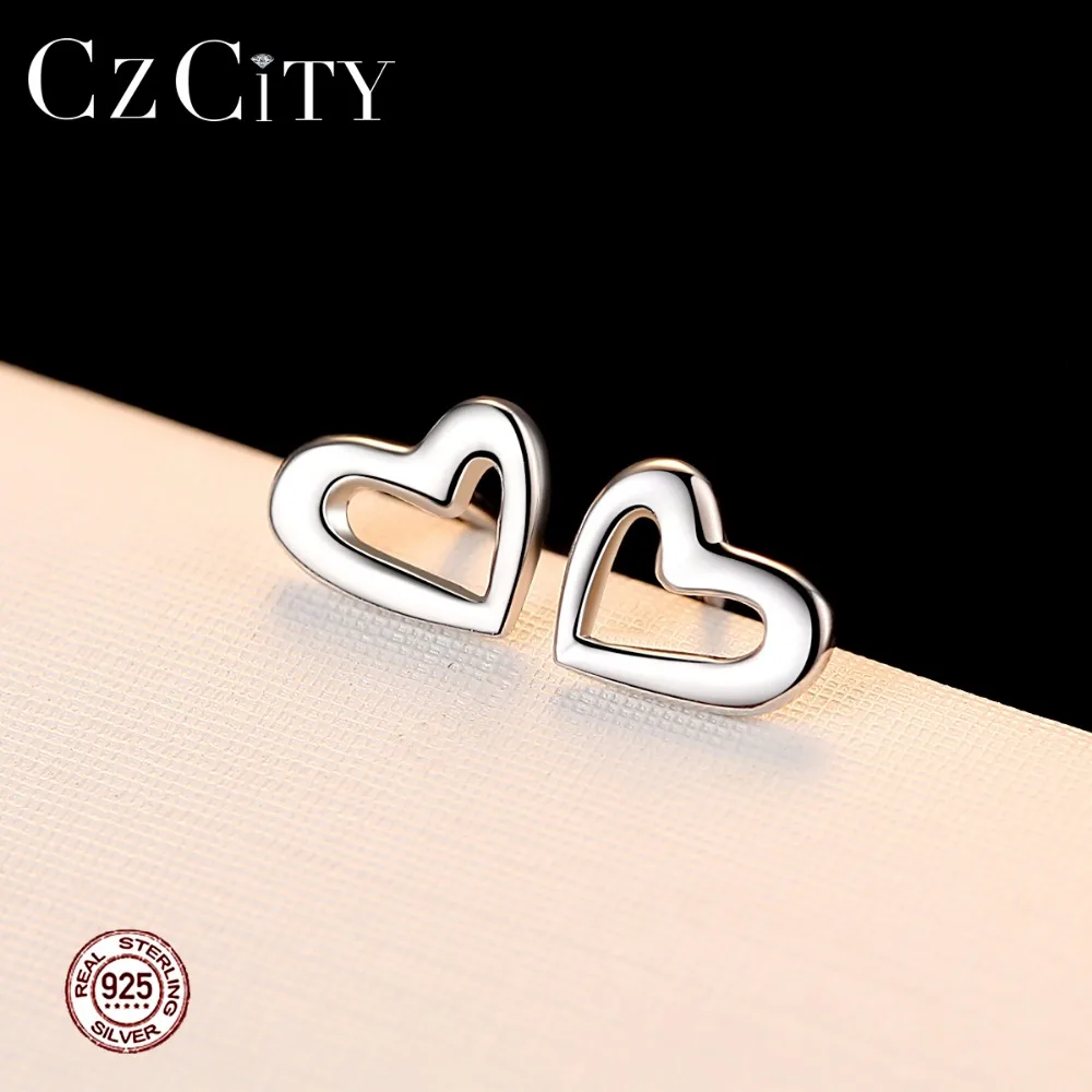Czcity классические простые Херт Форма 925 серебро Серьги гвоздики для Для женщин