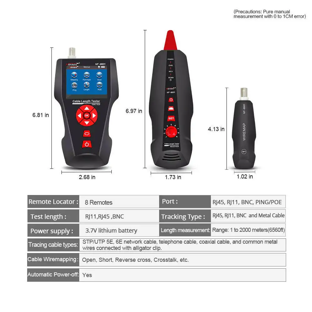 Noyafa NF-8601W Многофункциональный тестер сетевого кабеля ЖК-тестер длины кабеля тестер точки останова для RJ45, RJ11, BNC, PING/POE