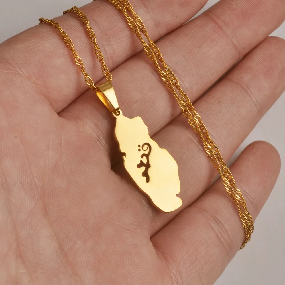 Qatar Country Map Gold Color Thin Chain Pendant Necklace for Women Girls Qatari Jewelry Gifts #J0439 | Украшения и аксессуары