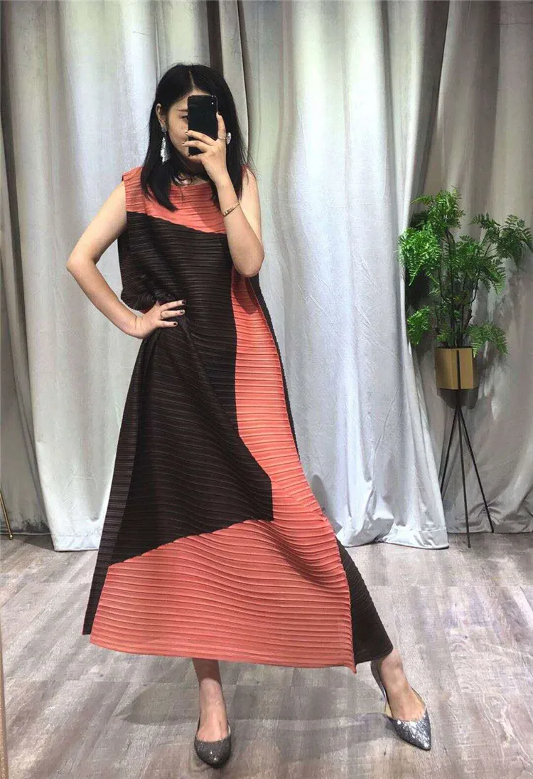 Miyake Fold/Новинка года; летнее платье высокого качества; шифоновое платье без рукавов со складками; платья больших размеров;