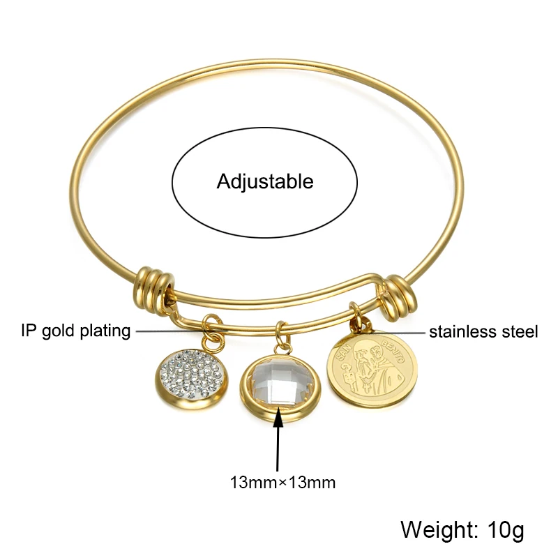 D&ampZ Vintage San Benito Bracelet Gold Color Stainless Steel Bling Charm Crystal Adjustable Wire Wrapped Bangles Bracelets Jewelry |