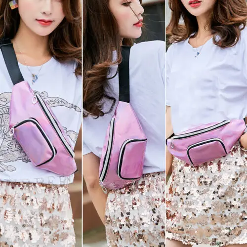 Women Shiny Waist Fanny Bag Belt Pack Chest Shoulder Small Money Purse | Багаж и сумки