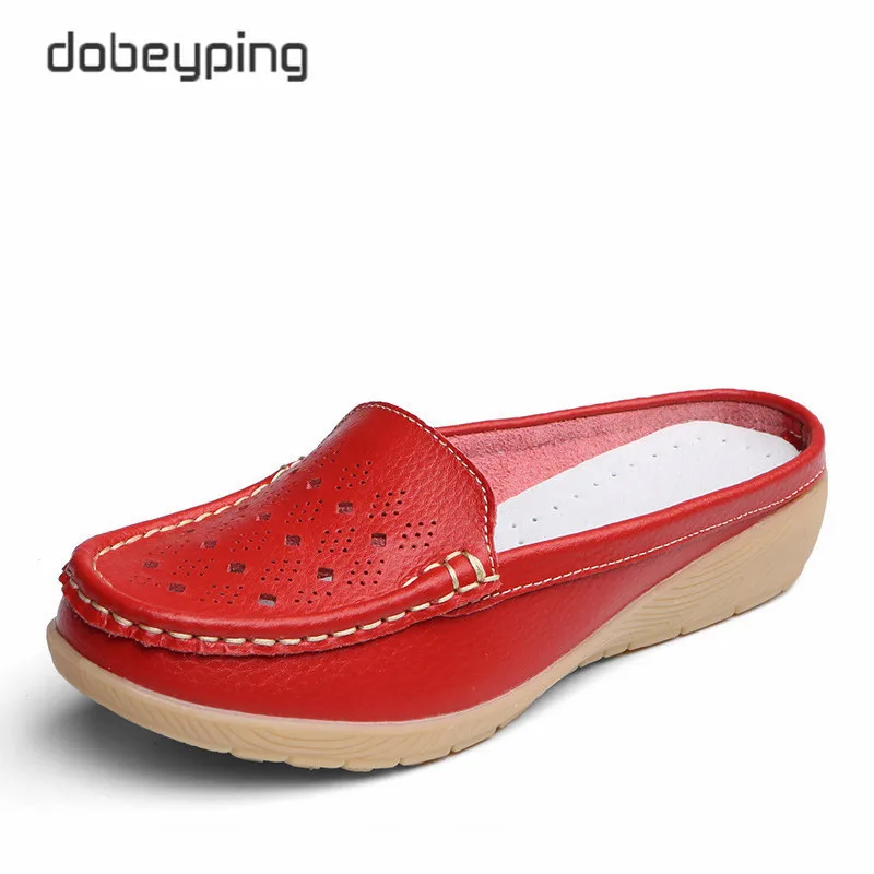 Dobeyping/летние женские туфли с вырезами Женские лоферы из натуральной кожи на плоской подошве, мягкие мокасины для мам Размеры 35-41