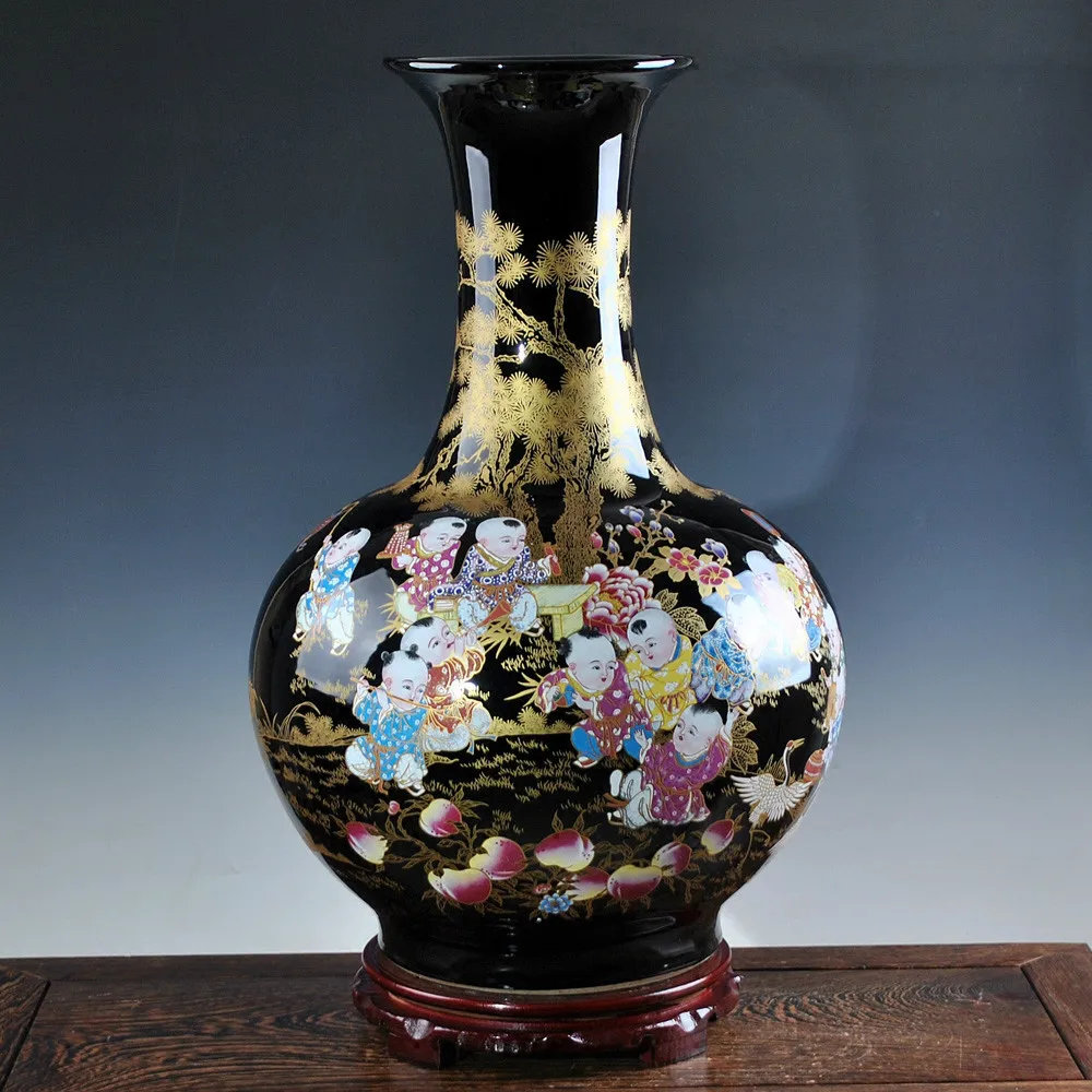 Роскошный античный фарфор Jingdezhen Royalblue Дизайнерская ваза большая напольная