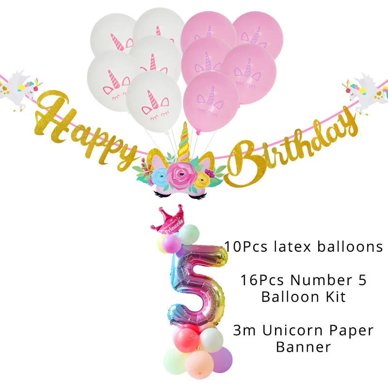 balloon banner kit 5 WEIGAO 0-9 Радуга Единорог баннер для вечеринки и воздушные шары Комплект блестящий для дня рождения баннер бумага Гарланд с номером воздушный шар Декор - Цвет: balloon banner kit 5