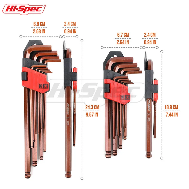 Hi Spec Prefessional 9pc метрический S2 длинный Средний шаровой конец шестигранный ключ с