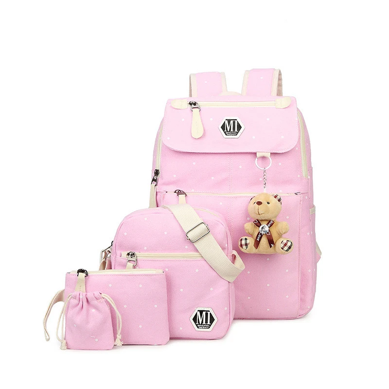 Холщовый рюкзак для девочек, 4 шт./компл., женский школьный рюкзак, школьный ранец для девочек-подростков, дорожный рюкзак, книжная сумка с по...