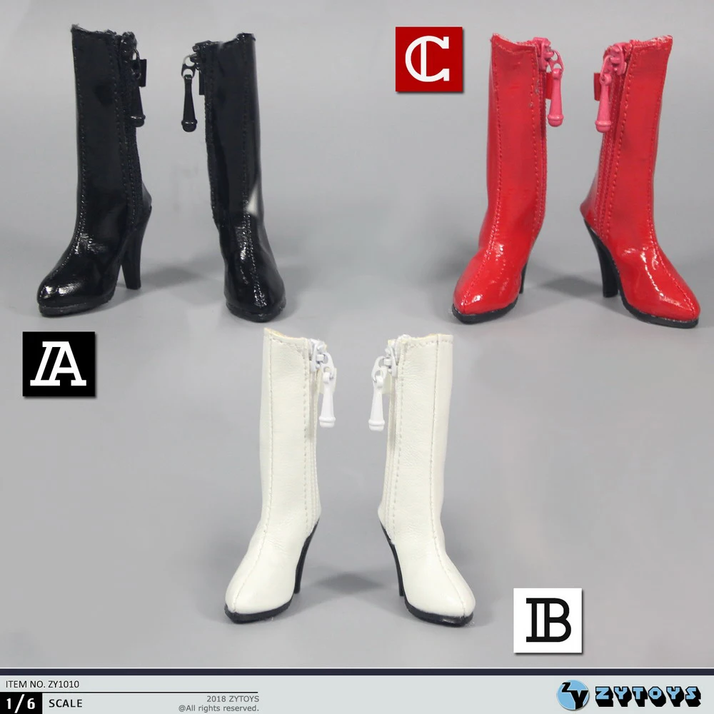 ZYTOYS 1/6 ZY1010 женские кожаные сапоги средней длины с боковой молнией для 12 дюймовых
