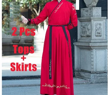 Tops and Skirts Мужской костюм Hanfu Женский сценический костюм Han Ele Мужская t одежда для выступлений мужской Традиционный китайский стиль Национальный комплект одежды DN3509 - Цвет: Tops and Skirts