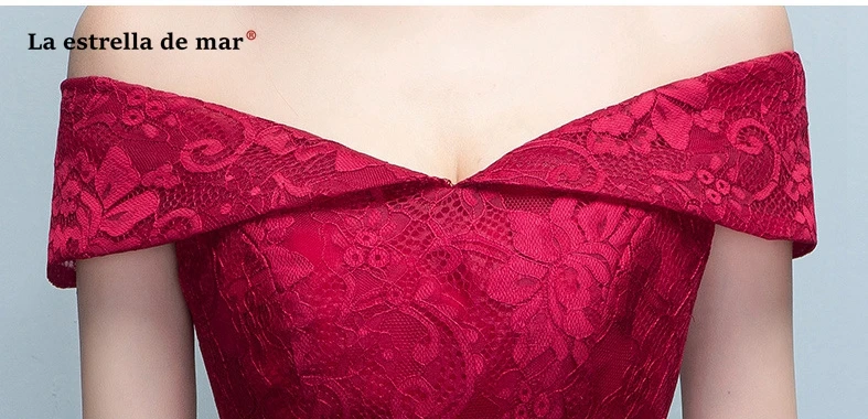 

La estrella de mar adult wedding guest dress 2019 new lace Boat Neck cap sleeve a Line red silver burgundy bridesmaid dress long