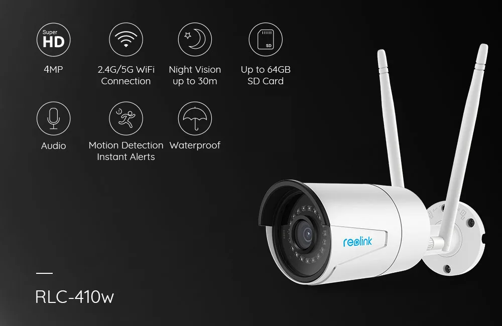 Reolink, 4 МП, двойная, WiFi, 2,4G/5G, уличная камера видеонаблюдения, HD IP Cam, беспроводная, непогодная, RLC-410W, камера безопасности, 2560x1440