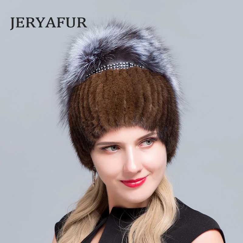 JERYAFUR женские модные шапки из натуральной лисы и норки, женские зимние шапки высокого качества
