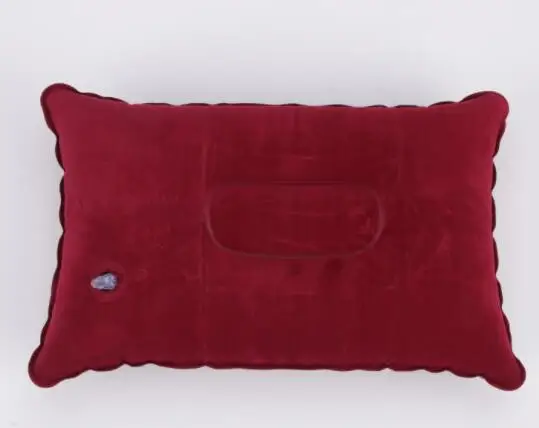 Portable Pillow Travel Air Cushion Inflatable Double Sided Flocking Cushion Camp Beach Car Plane Hotel Head Rest Bed Sleep - Цвет: wine red