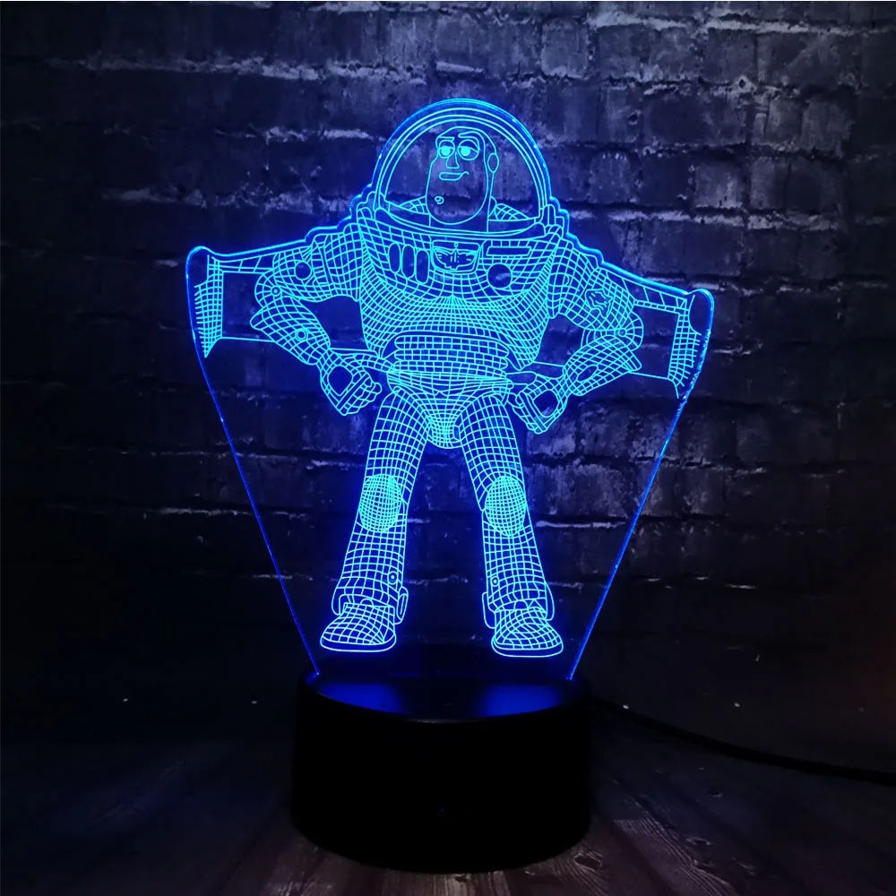 Новинка, 3D мультфильм, 7 цветов, меняющий сказку игрушек, Базз, светильник, новогодний блеск, светодиодный, Домашний Настольный Декор, USB База, Ночной светильник, подарок на день рождения