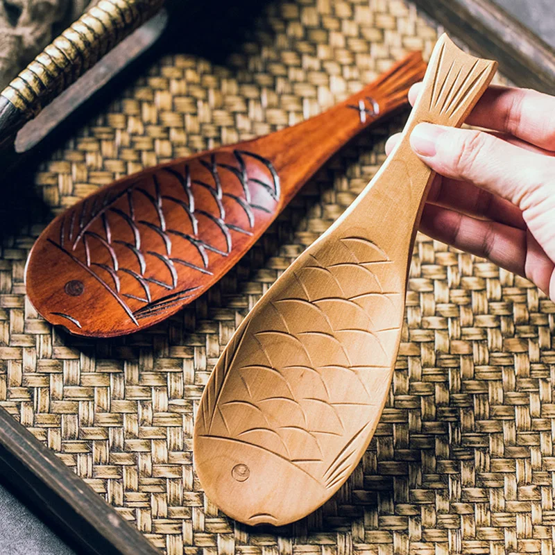 1 шт., милая рисовая ложка в форме рыбы, Китайская рисовая лопатка, деревянная рисовая ложка, десертная Картофельная сервировочная кухонная ложка, посуда