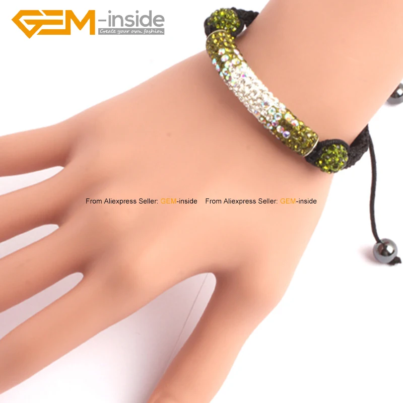 Colorful Shambhala Tube Beads Bracelets CZ Crystal Pave Fashion Jewelry For Women Adjustable Length 7.5inch | Украшения и
