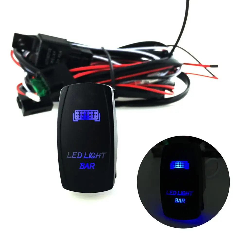

12V/24V LED Light Bar Work Light Wiring Harness Relay 300W ON-OFF Rocker Switch Control 2 Light Bars for ATV Jeep