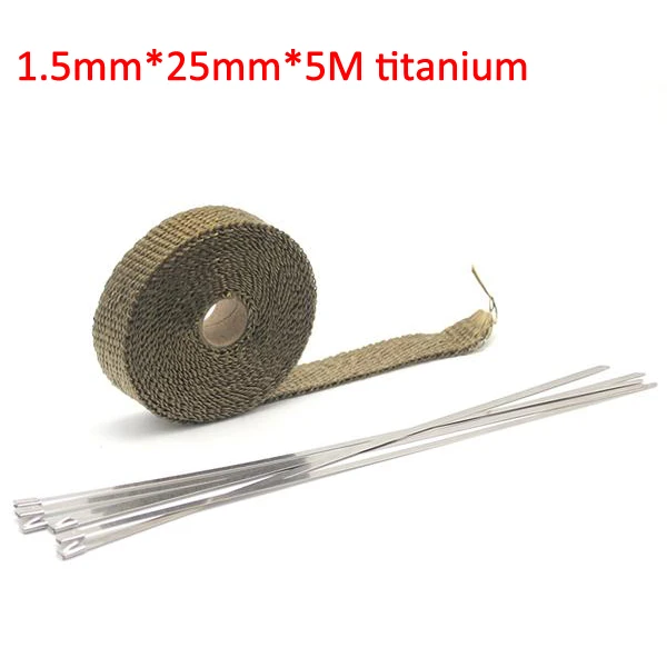 5M titanium Alconstar-5 м/10 м/15 м мотоцикл выхлопной тепловой ленты коллектор Теплоизоляционный коллектор рулон устойчив к нержавеющим стяжкам - Цвет: 5M titanium
