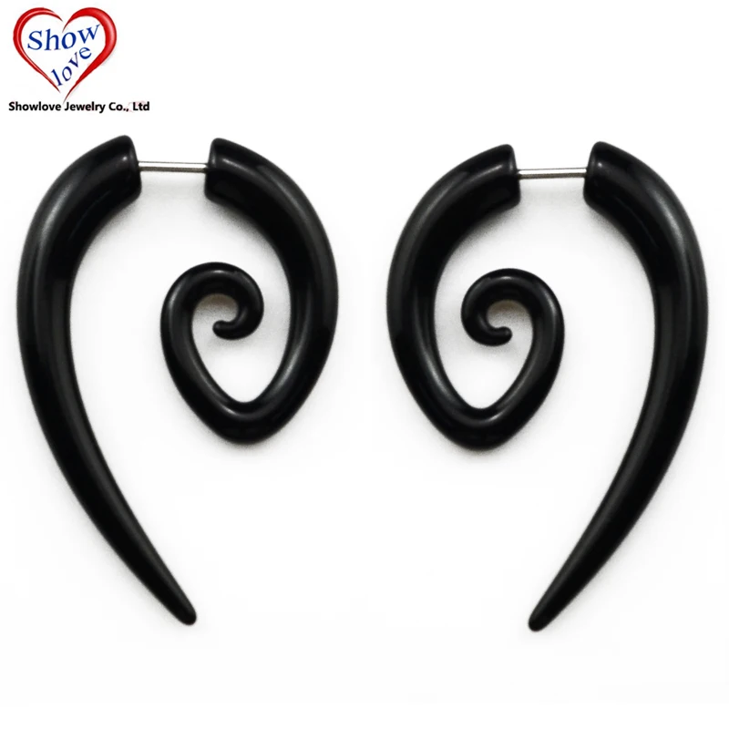F Showlove-2pcs, черные акриловые ушные спирали, поддельные Обманщики, спиральные ушные конусы, растяжки, расширитель, пирсинг, ювелирные изделия - Окраска металла: F