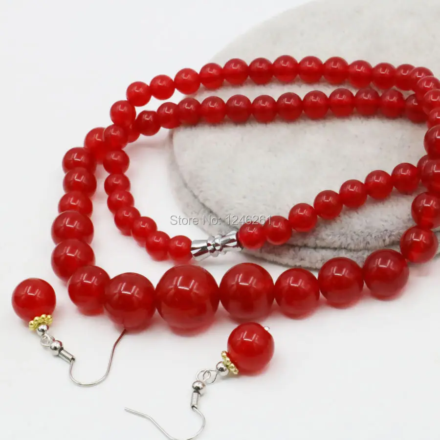 

6-14mm Red Chalcedony Lucky Natural Stone Tower Necklace Chain Earring Set Beads Fashion Jewelry Sets Party Wedding Gifts 18inch