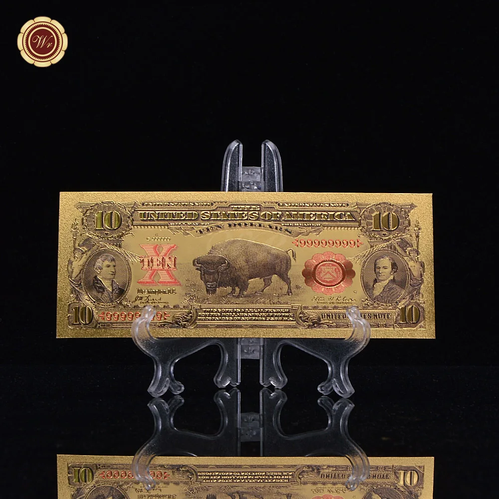 WR подарочные идеи для детей 10 долларов цветная Золотая банкнота 24k 999 9 World Paper Money