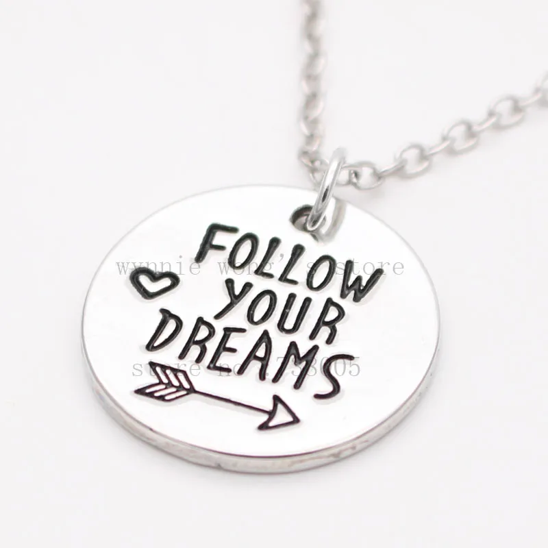 Ручной штампованное ожерелье Follow Your Dreams Вдохновляющее мечты украшения подарок