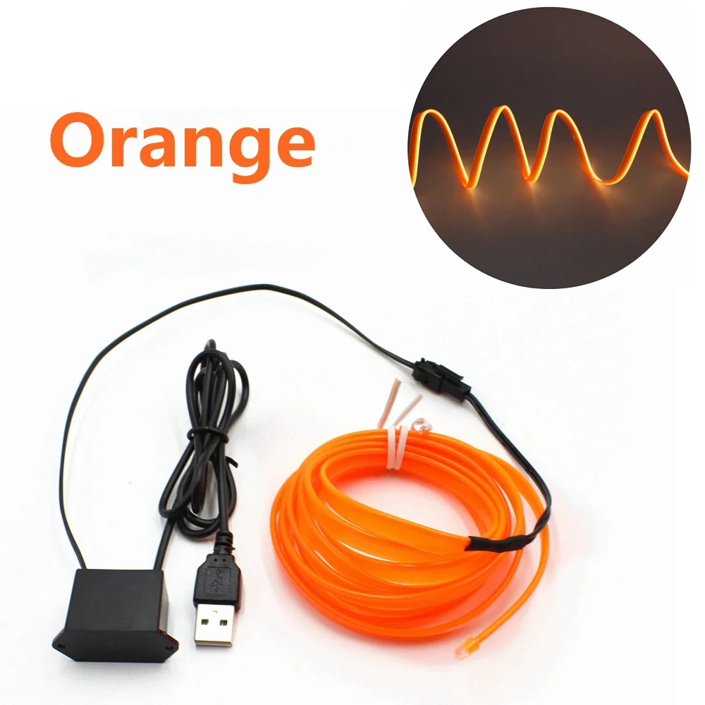 Orange 1/2/3/5/10 м USB DC 5V EL провода с 6 мм Швейные край неоновый светильник светодиодный светильник гибкий с пересекающимися мигающими звездами светящаяся веревка для Светодиодные ленты украшение автомобиля - Испускаемый цвет: Orange