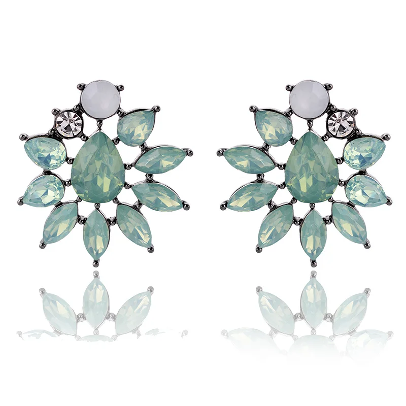 opal green Любовь Мода Стразы инкрустированные светильник зеленый хрустальный камень пирсинг серьги золото серебро цвет серьги гвоздики новые женские ювелирные изделия - Окраска металла: opal green