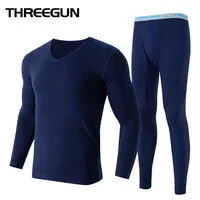 THREEGUN комплект термобелья для мужчин, высокое качество, Стеганный хлопок, легкий теплый зимний круглый вырез, базовый слой, кальсоны, набор