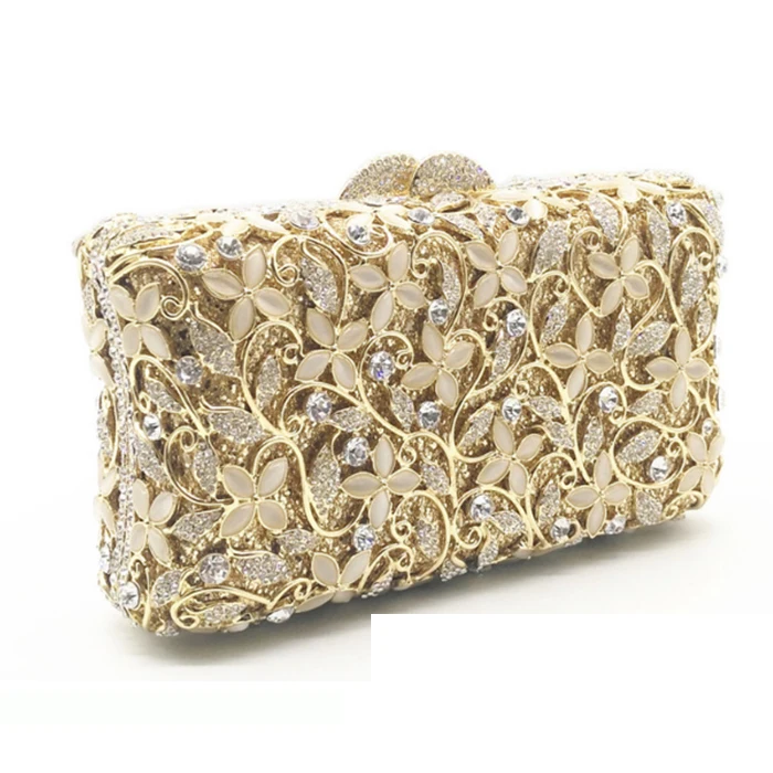 Золотистый/Серебристый клатч стразы кошелек с листьями Женский кристаллами