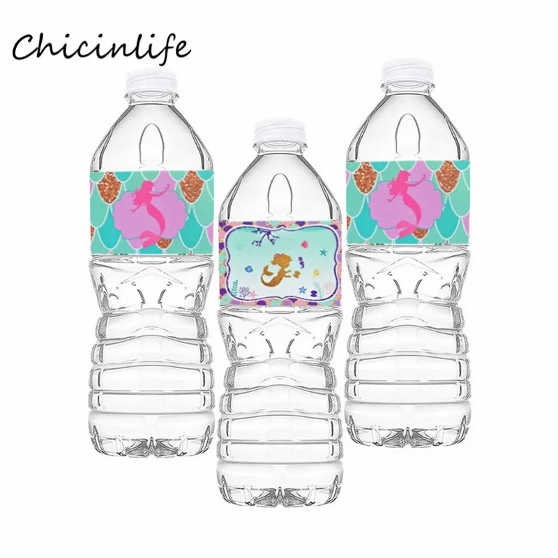 Chicinlife 12 шт Русалочки обертки для бутылок бутылки воды наклейки девочек на день
