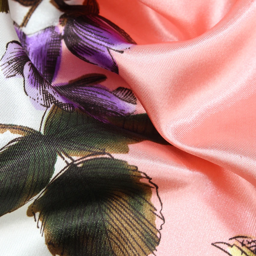 

Silk Scarf Luxury Brand 2018 Flower Print Square Foulard Big Bandana Women Satin Silk Head Scarves Shawl 90*90cm