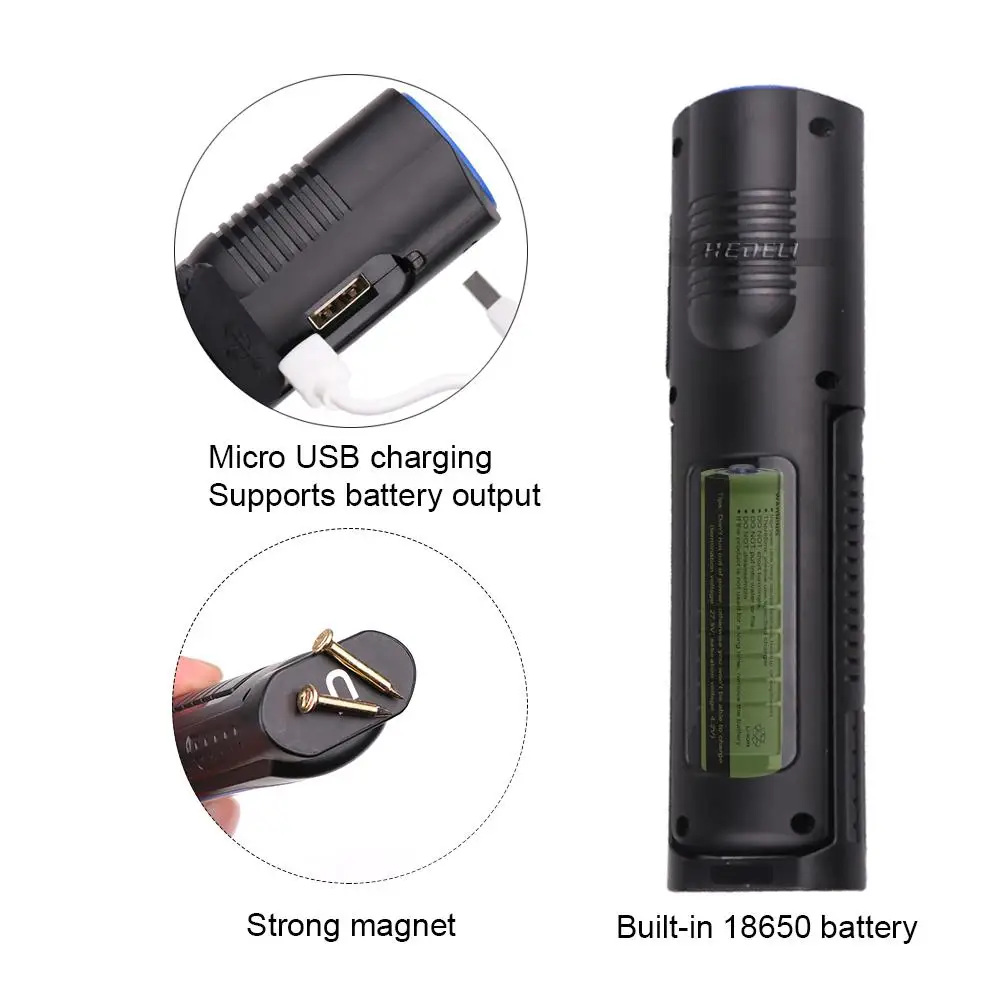 Рабочая лампа usb фонарик COB 18650встроенный аккумулятор красный белый с магнитом