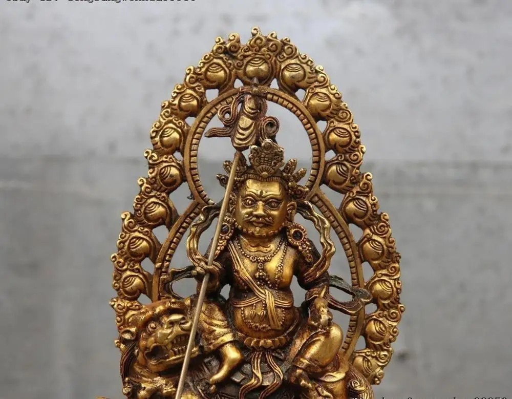 Тибетский буддизм бронзовый Фу Собака Лев Бог богатства Jambhala Vaishravana Будда|Статуи