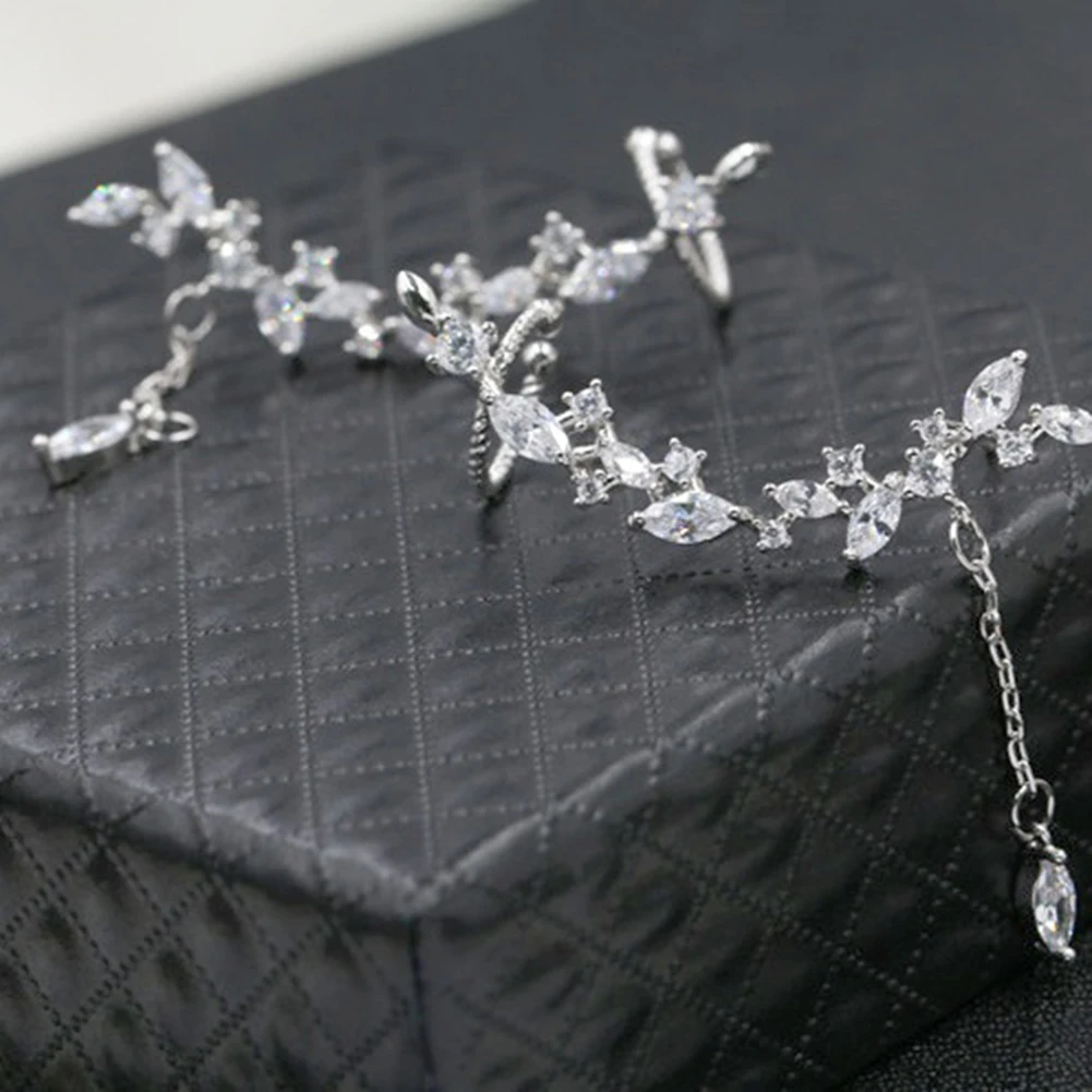 Shiny Rhinestone Inlay Flower Ear Jacket Cuff Clip Earrings Women | Украшения и аксессуары